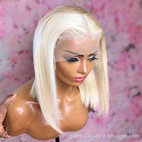 Short Straight Blonde 4x4 Closure Lace Front Wigs For Black Women 613 Cuticle Aligned Human Hair Wig 613 Bob Wigs